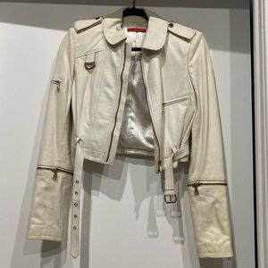 Alice + Olivia, cream cropped leather jacket